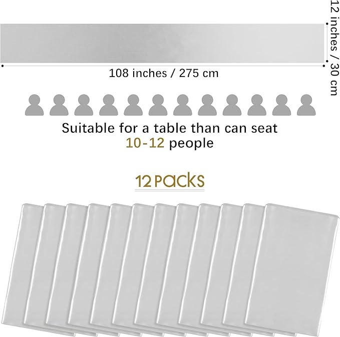 Aneco 12 Pack Satin Table Runner 12 x 108 Inch Light Silver Long Wedding Satin - Image 2