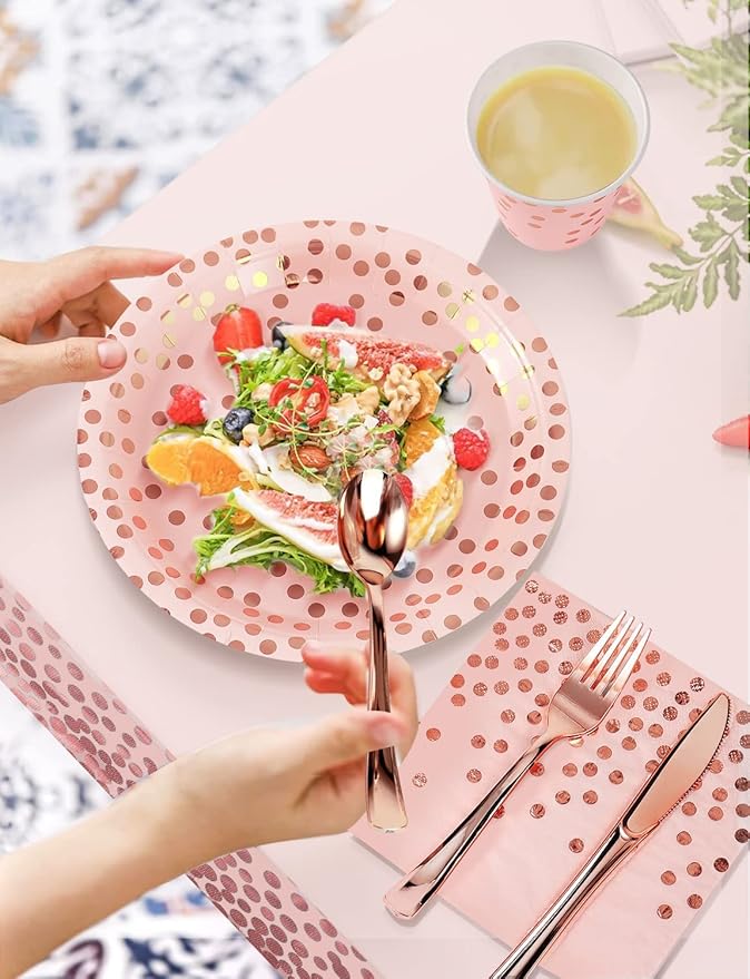 141 Pieces Pink and Rose Gold Party Supplies, Party Dinnerware Sets Include - Image 5