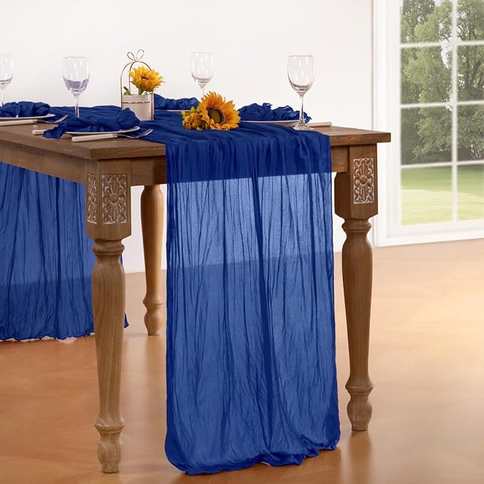 Royal Blue Cheesecloth Table Runner Blue 4 Pack Fall Table Runnerss Boho Gauze - Image 5