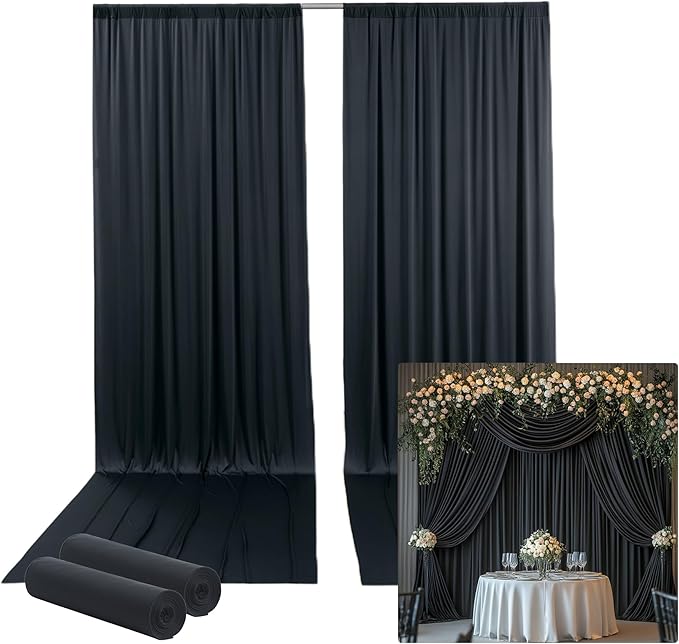 10ftx14FT Wrinkle Free Black Backdrop Curtain, 2 Panels 14FT Height Black by LeegleriTableSkirt