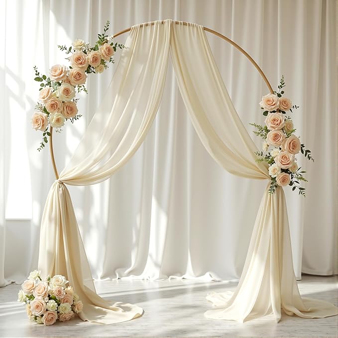 Wedding Arch Draping Fabric 2 Panels 18Ft Nude Sheer Chiffon Curtain Drapes 6 - Image 8