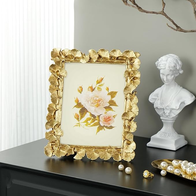 Cuspin 6x8 Picture Frame Gold, Vintage Ornate Leaf Textured Hand-Crafted Resin - Image 7