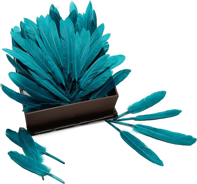 FeelfunFeather 120pcs Peacock Blue Goose Cochettes Feather Natural Bulk 4-6 - Image 4
