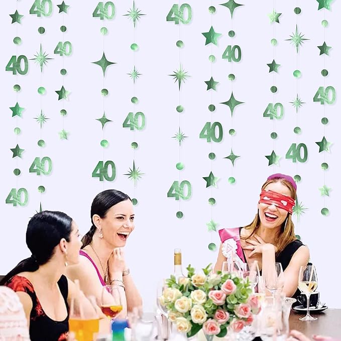 Sage Green 40th Birthday Decorations Number 40 Circle Dot Twinkle Star Garland - Image 5