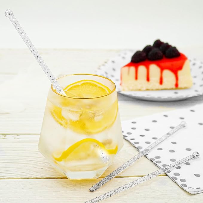 100-PCS Silver Glitter Plastic Swizzle Sticks, Crystal Cake Pops, Cocktail - Image 2