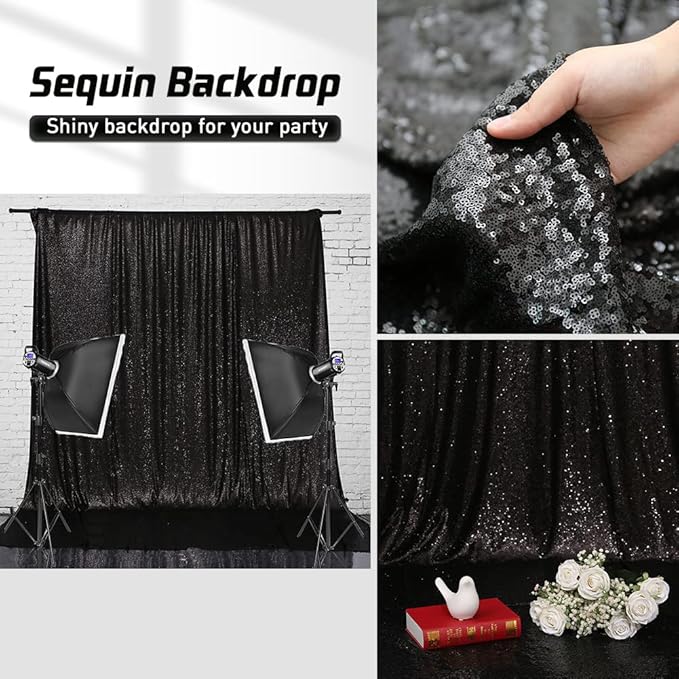 Eternal Beauty Black Sequin Backdrop, 10x10 Ft Glitter Background Curtains - Image 8