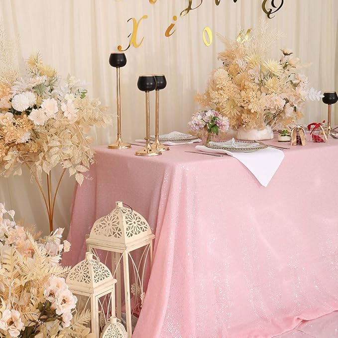 SquarePie Sequin Tablecloth 60 x 102 Inch Pink Sparkly Table Linen - Image 5