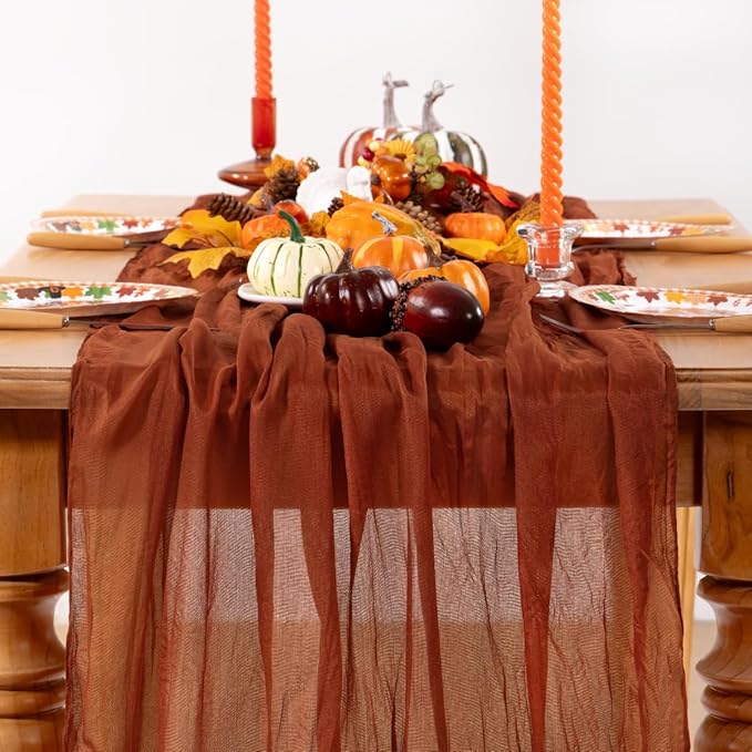 Terracotta Cheesecloth Table Runner 4 Pack Fall Burnt Orange Cheese Cloth Table - Image 2