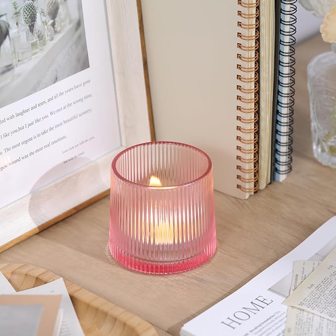 Pink Ribbed Tealight Votive Candle Holders Set of 10- Votive Candle Holders - Image 3