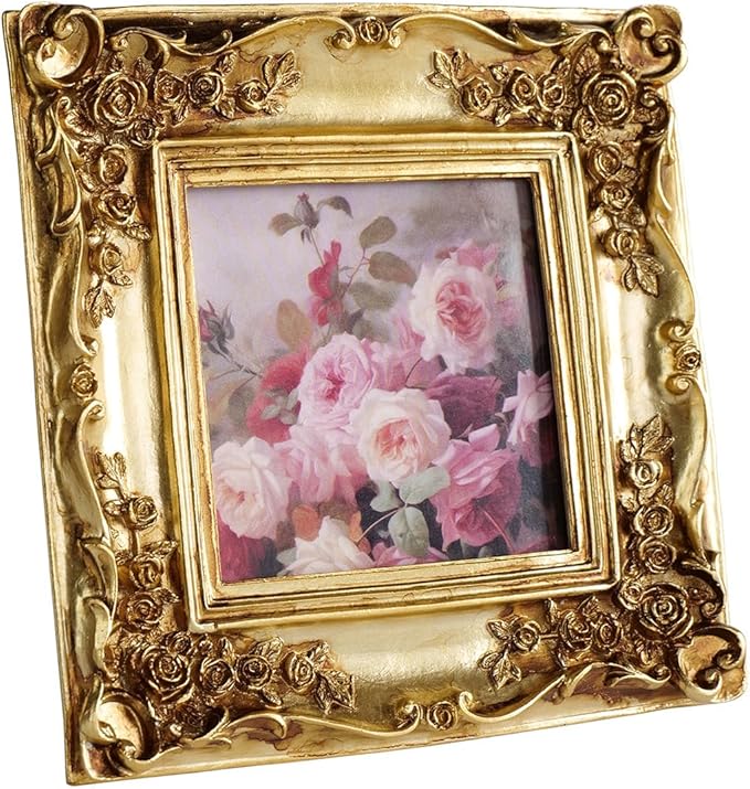 Cuspin Gold Picture Frame 4x4 Frames, Ornate Square Resin Photo Frame by Cuspin