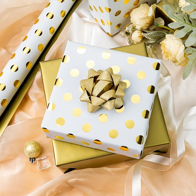 Burymento Platinum Dots Wrapping Paper, Reversible Gold Gift Wrap - Image 3