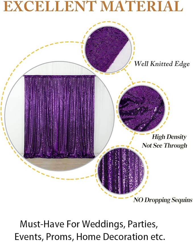 ShinyBeauty Sequin Backdrop Curtain Purple 5FTx10FT Sparkly Wedding Drapes - Image 4