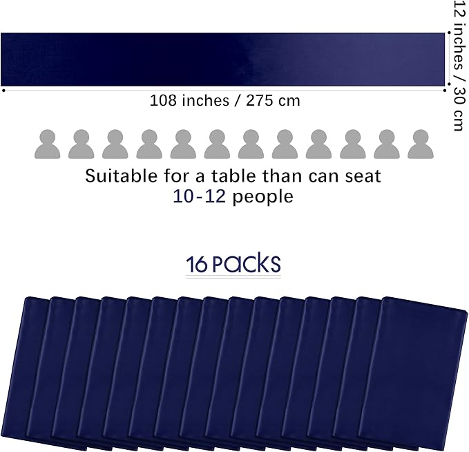 Aneco 16 Pack Satin Table Runner 12 x 108 Inch Navy Blue Long Wedding Satin - Image 2