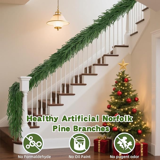 12 FT Norfolk Pine Garland Artificial, Realistic Christmas Greenery - Image 5