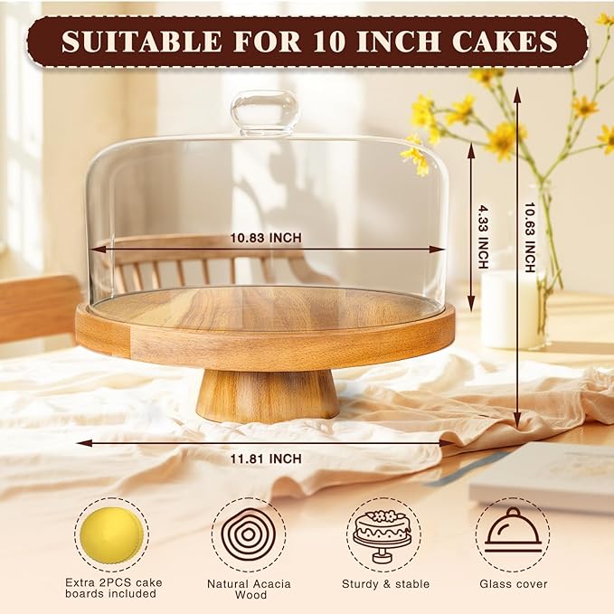 Acacia Wood Cake Stand with Lid, 2-in-1 Dessert Table Display Set & Charcuterie - Image 2