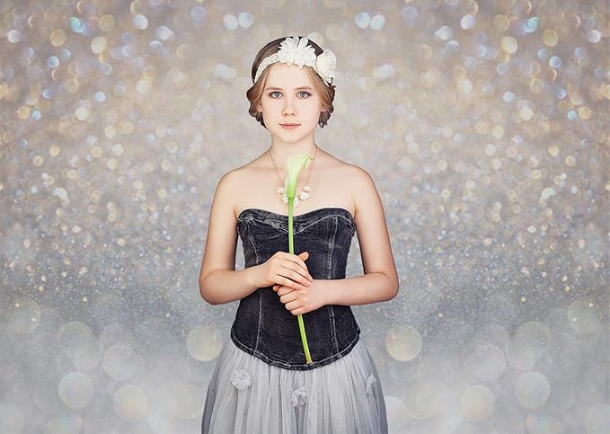 Mocsicka 7x5 Bokeh Photography Backdrop Blue Grey Spots Sparkle Background - Image 4