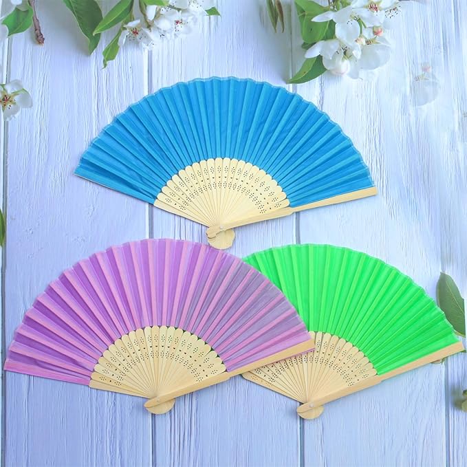 Aneco 18 Pieces 18 Colors Handheld Fans Cloth Hand Fans Bamboo Folding Fans - Image 5