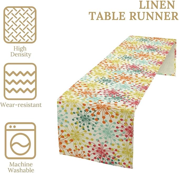 Mid Century Flower Table Runner, Colorful Geometric Abstract Chrysanthemum - Image 6