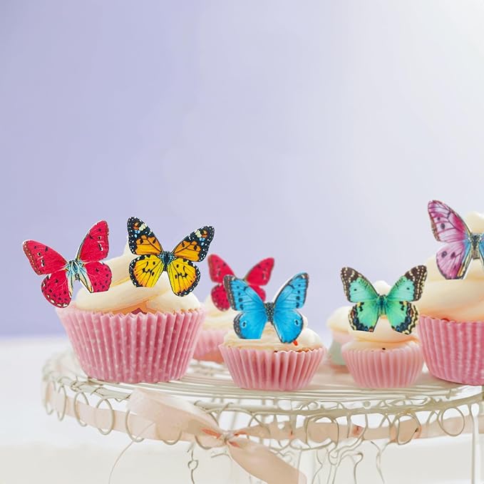 Ephlyn 48Pcs Edible Butterfly Cupcake Toppers 3D Mixed Color Cake Picks 3D - Image 5
