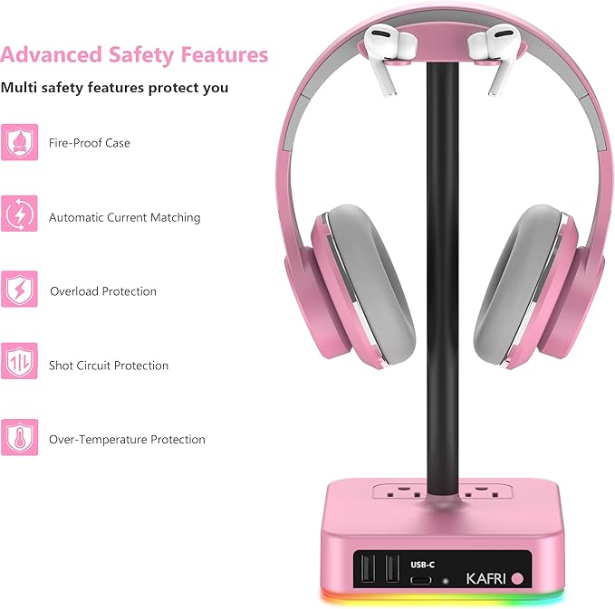 KAFRI RGB Headphone Stand with USB Charger Desk Gaming Headset Holder Hanger - Image 6