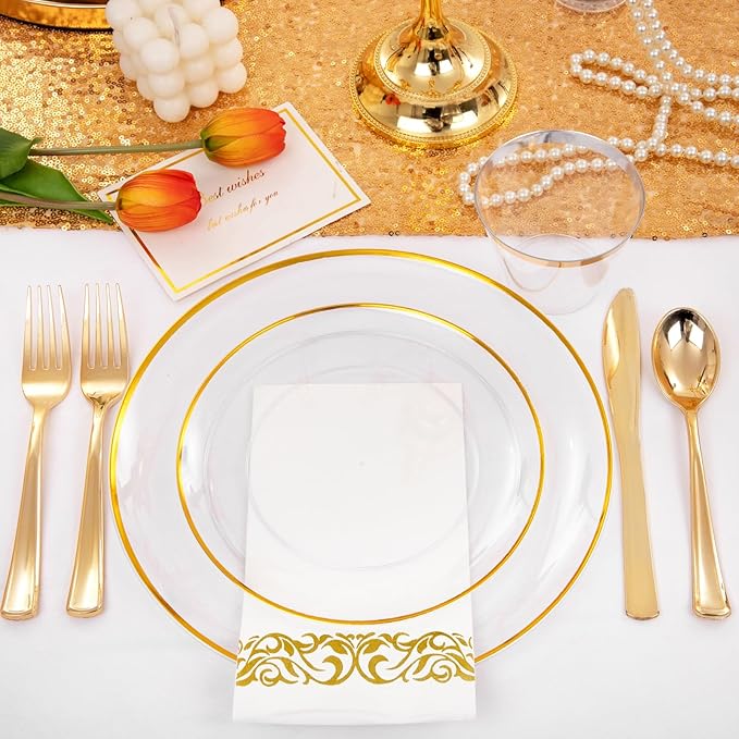 NOCCUR 350PCS Clear and Gold Plastic Plates - Image 7