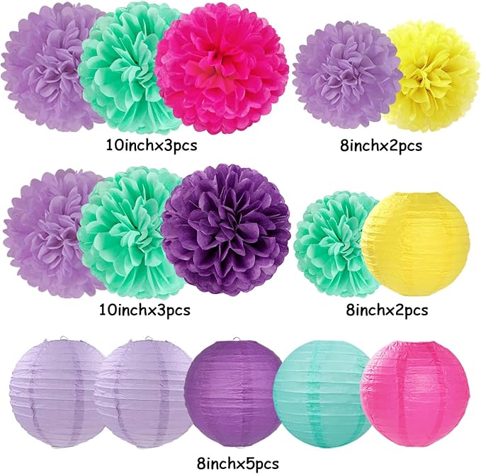 Hot-Pink Purple-Teal Yellow Paper-Flowers Lanterns - Image 2