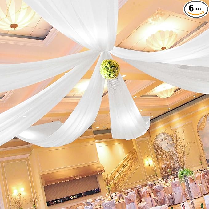 6 Panels White Ceiling Drapes for Wedding 5ftx10ft Arch Draping Fabric by HNPSTBNO