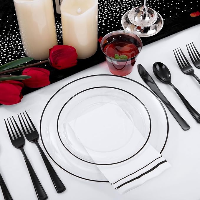 NOCCUR 350PCS Clear and Black Plastic Plates - Image 4