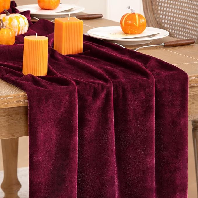 Burgundy Velvet Table Runner Fall Thanksgiving Red Table Runner 20 x 120 Inch by DeZerlor