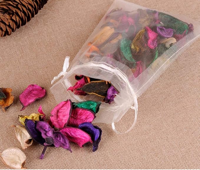Wudygirl 100pcs 5X7 Inches White Organza Bags Christmas Drawstring Pouches - Image 7