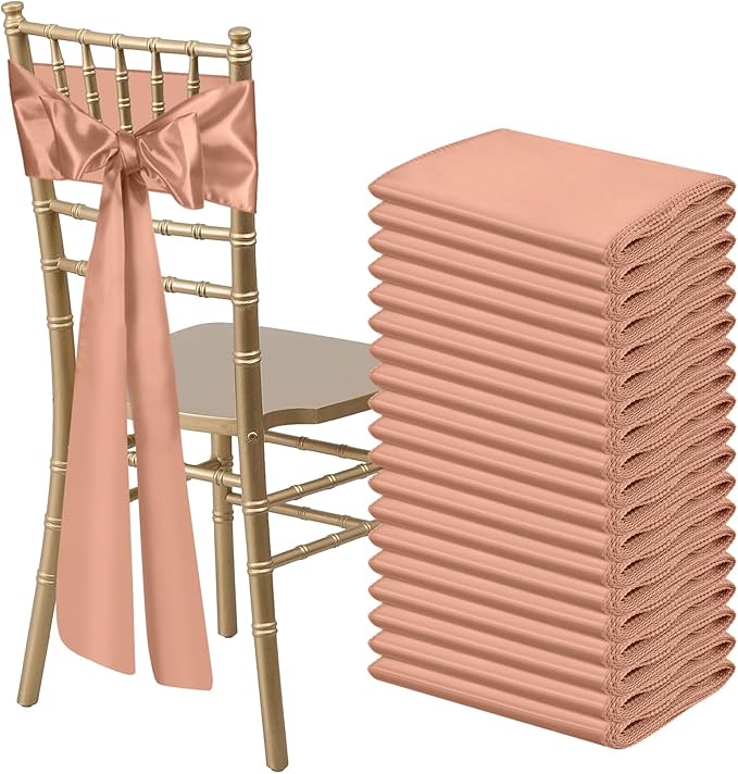 50 PCS Rose Gold Satin Chair Sashes Bows Universal Chair Ribbon Ties Back Sash by LooksForwardtoSeeingYou
