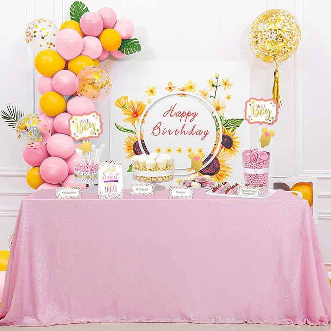 QueenDream Pink Tablecloth 90 x 156 Inch Sequin Tablecloth by QueenDream