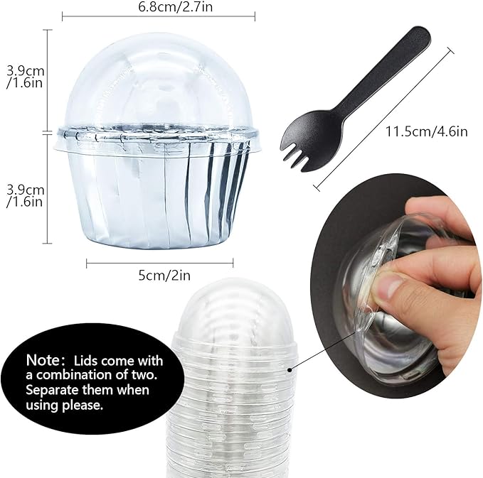 Foil Cupcake Liners with Lids 100Pack, Free-Air 3.5Oz Foil Baking Cups Mini - Image 2