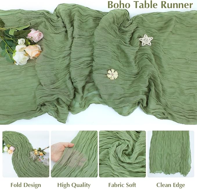10 Pack Olive Green Cheesecloth Table Runner -21*120Inch Long Boho Wedding - Image 3