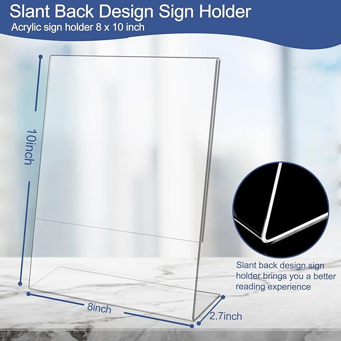 Slanted Back Acrylic Sign Stands 8 x 10, Plastic Paper Sign Holder - Image 2