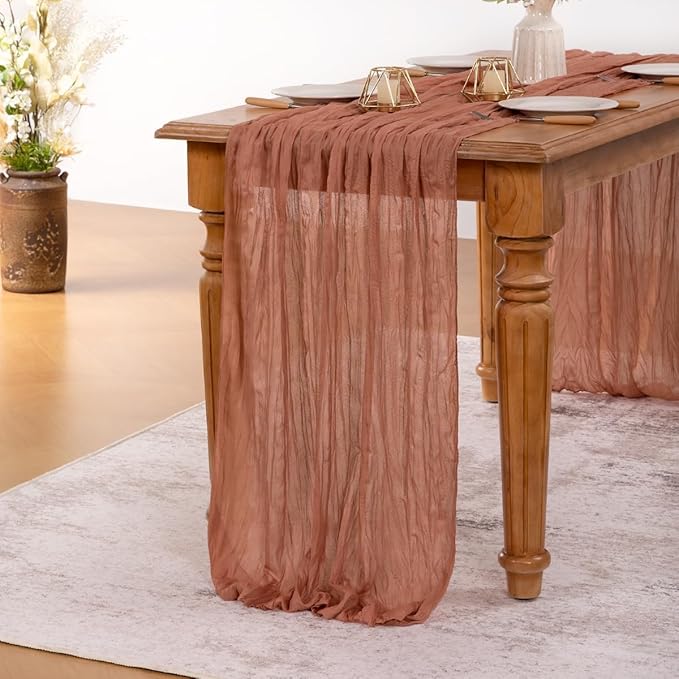 MLMW Dusty Rose Table Runner Cheesecloth Boho Gauze Rustic Cheese Cloth Table - Image 2