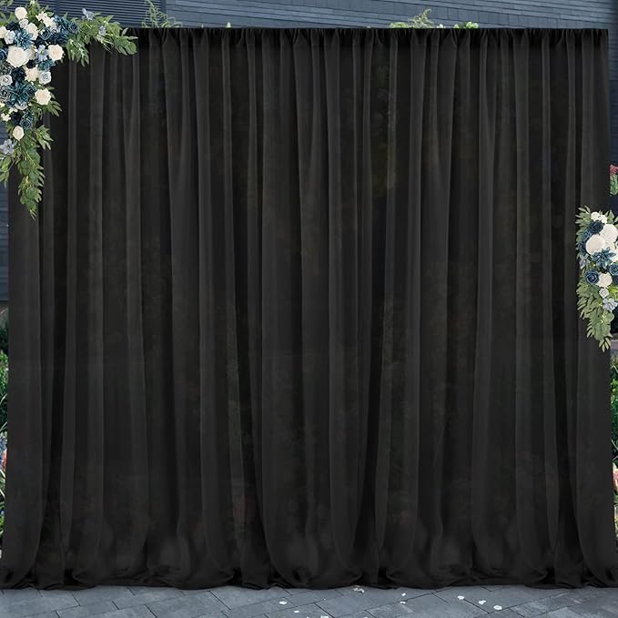 PARTISKY 10ftx7ft Black Chiffon Backdrop Curtains, Wrinkle-Free Sheer Fabric by Partisky