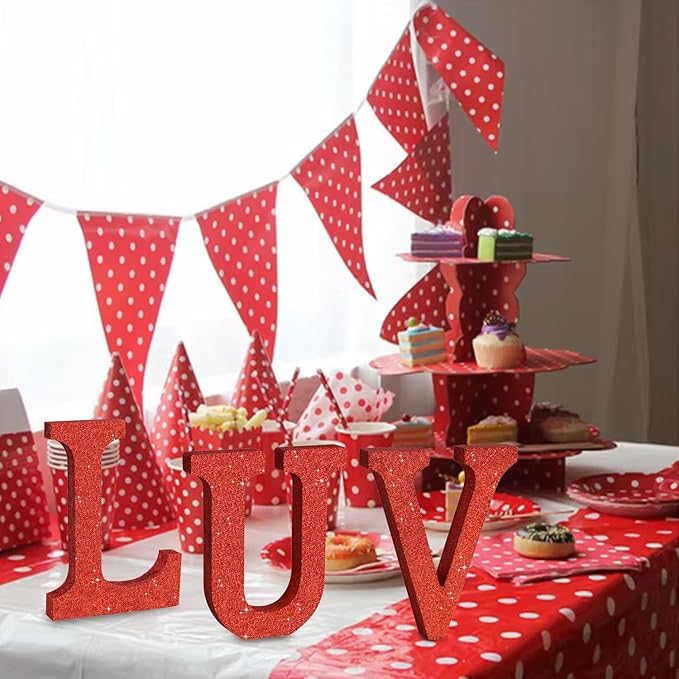 TONIFUL 8 Inch Red Glitter Letter V Table Centerpiece A-Z Red Birthday Party - Image 5