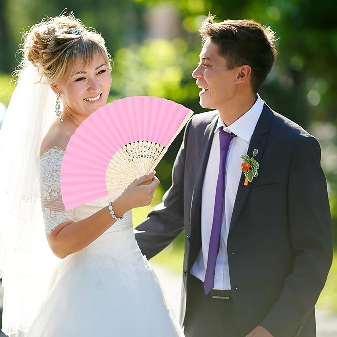 Aneco 24 Pieces Handheld Paper Fans Paper Folding Fans - Image 7