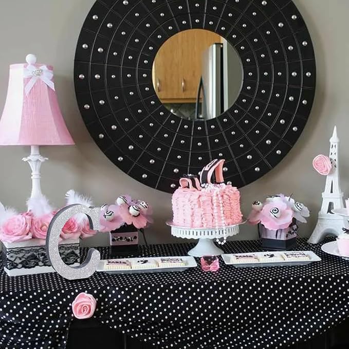 TONIFUL 8 Inch Silver Glitter Letter C Table Centerpiece A-Z Silver Birthday - Image 4