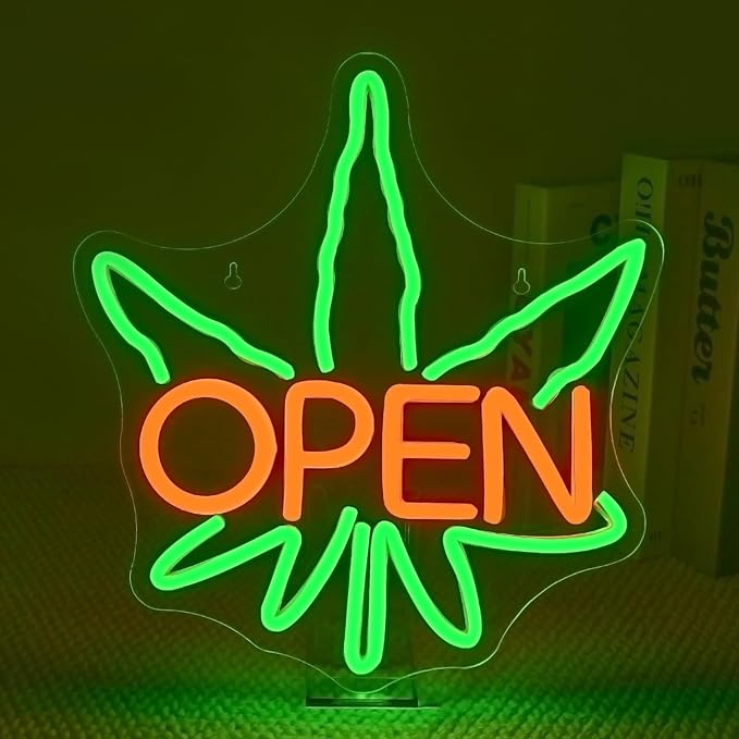 Ineonlife Green Leaves Open Neon Sign USB Dimmable Neon Signs by ineonlife