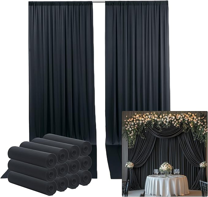 60ftx14ft Wrinkle Free Black Backdrop Curtain, 12 Panels 14FT Height Black by LeegleriTableSkirt