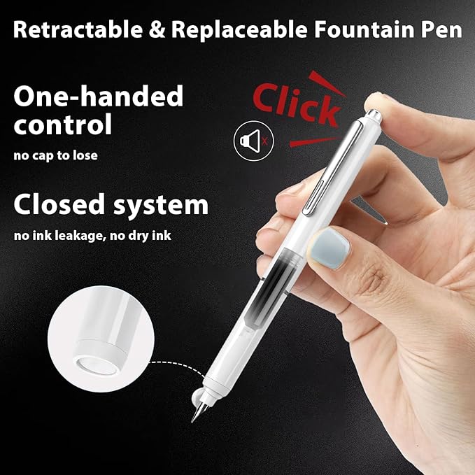 Retractable Fountain Pen Set, Click Fountain Pen Fine Nib, Capless Fountain Pen - Image 2
