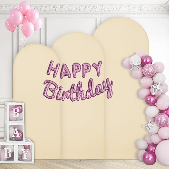 WEERRW Beige Arch Backdrop Cover Ballon Arch Stand Covers Set of 3 Spandex by WEERRW