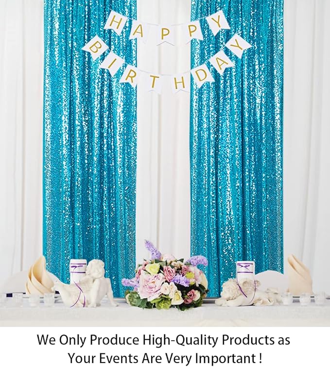 ShinyBeauty Sequin Backdrop Curtains 4 Panels Aqua 2FTx8FT Sequin Fabric Photo - Image 2