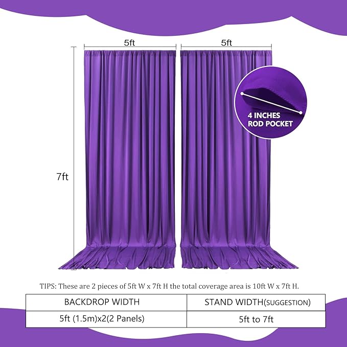 2 Panels Purple Backdrop Curtain, 10 x 7 Feet Background Curtains - Image 2