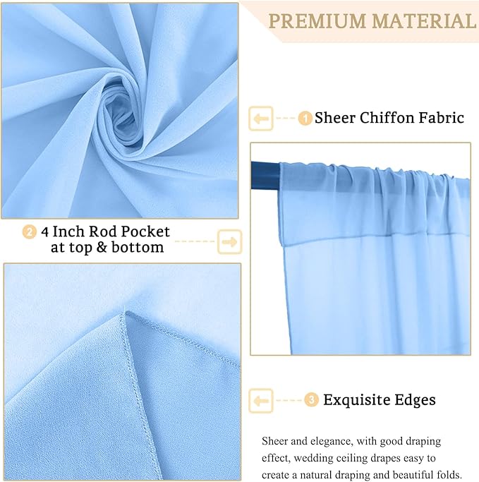 MODFUNS Light Blue Ceiling Drape 5x20ft 4 Panels Chiffon Ceiling Draping Fabric - Image 4