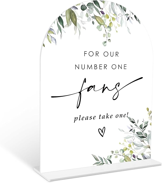 Greenery Wedding Fan Sign, 6 x 8 Inch White Arch Acrylic Wedding Sign by Qoqxjodd