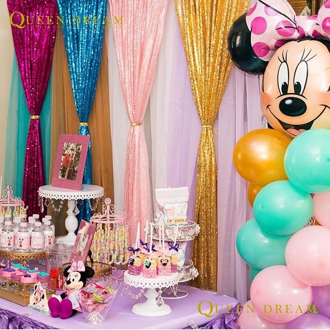 Pink Sequin Backdrop 2 Panels 2FTx8FT Birthday Party Backdrop Curtains Glitter - Image 3