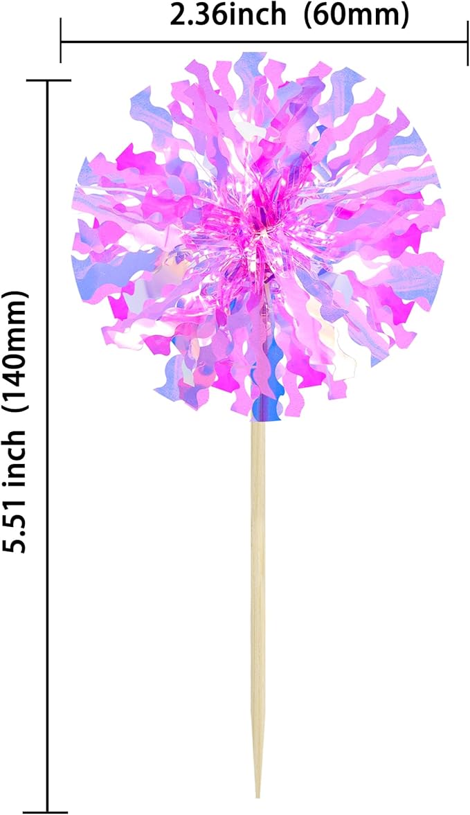 Ephlyn 30Pcs Foil Firework Cupcake Toppers Happy Birthday Cake Toppers Tinsel - Image 2